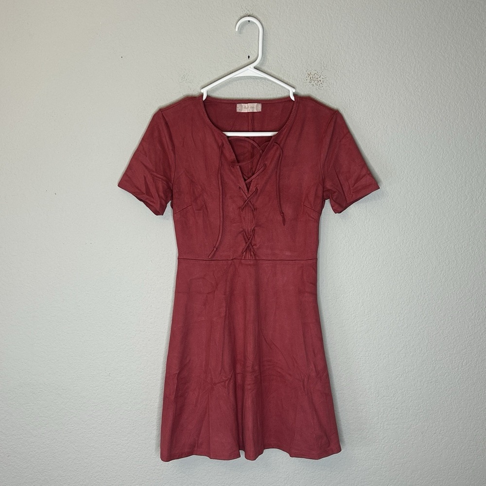 Altar'd State Santa Fe Earth Red Faux Suede A Line Mini Dress Women's Size S